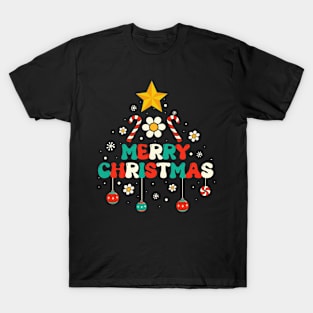 Merry Christmas Groovy Family Xmas Tree Family Christmas T-Shirt